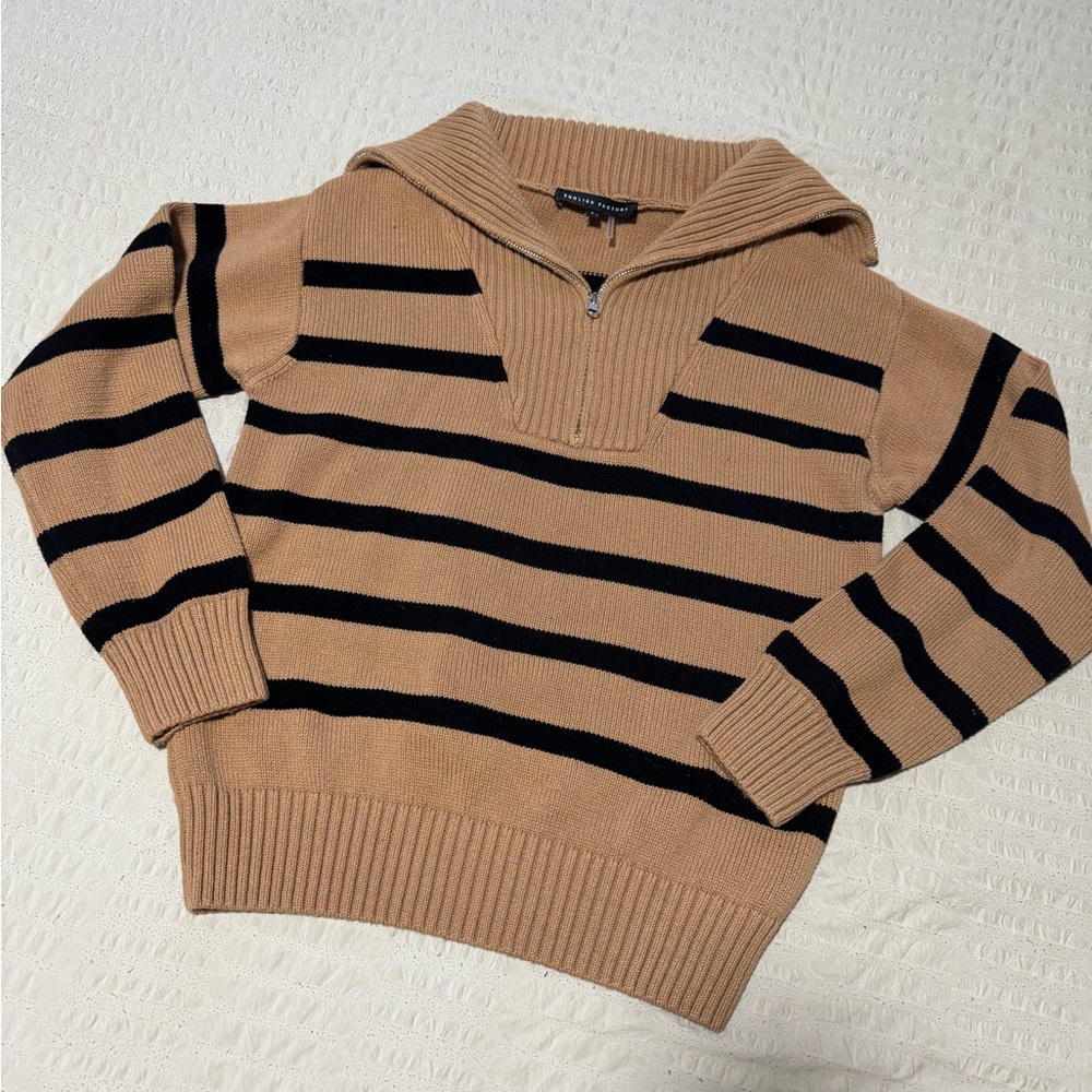 Stripped Knit Zip Pullover Sweater